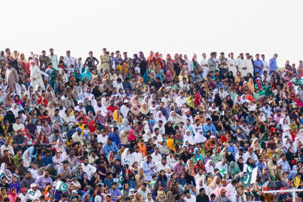 A crowd of people at the Wagah border for the Wagah Border Ceremony