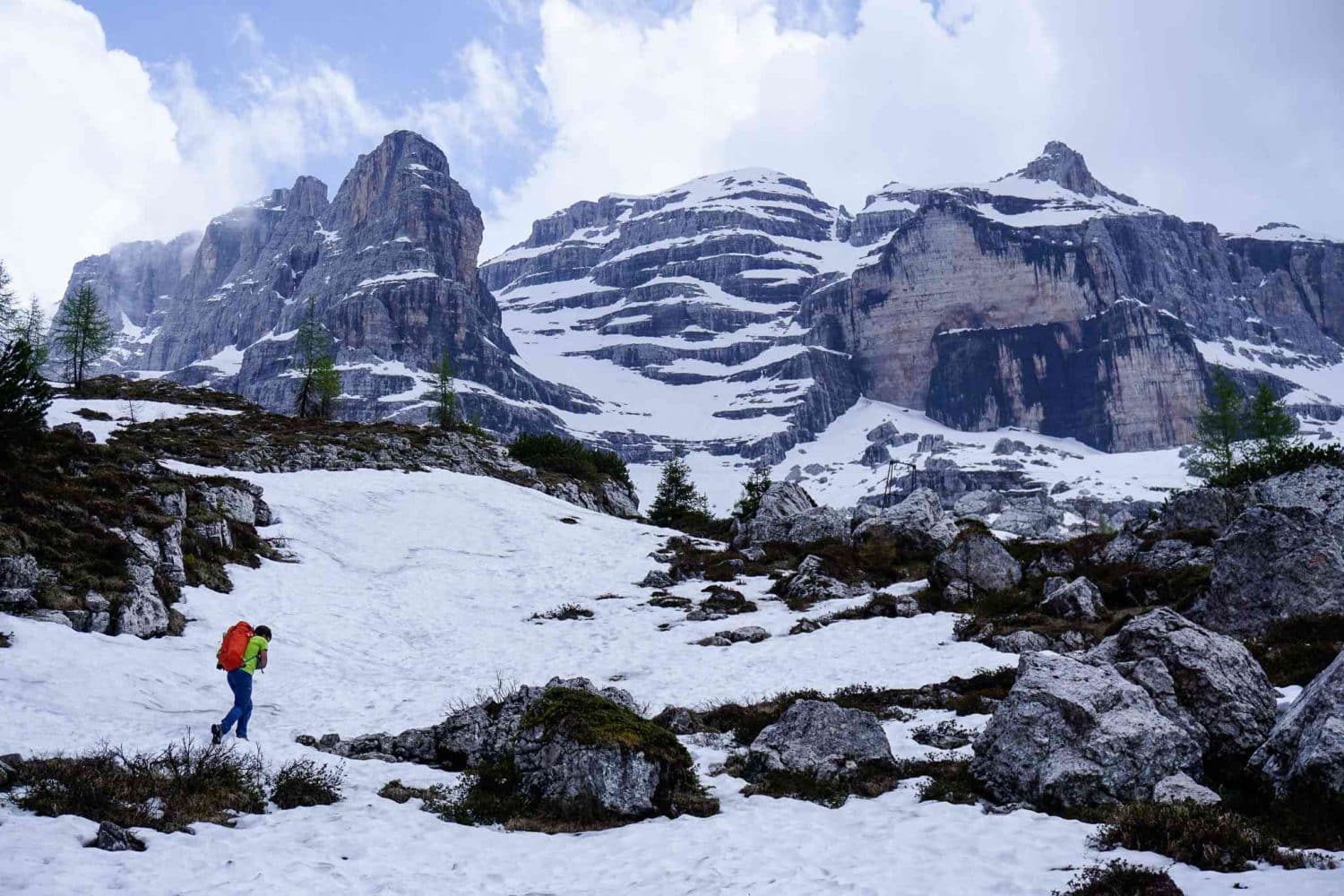 Nicola, a local mountain guide, hiking up to Rifugio Tuckett