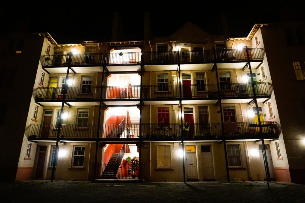 Apartments in Edinburgh Scotland at night