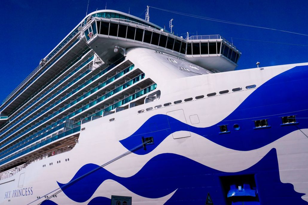 A close up view of Princess Cruises' Sky Princess ship before she sets sail